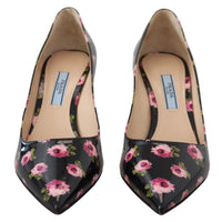 Prada Elegant Floral Print Leather Pumps