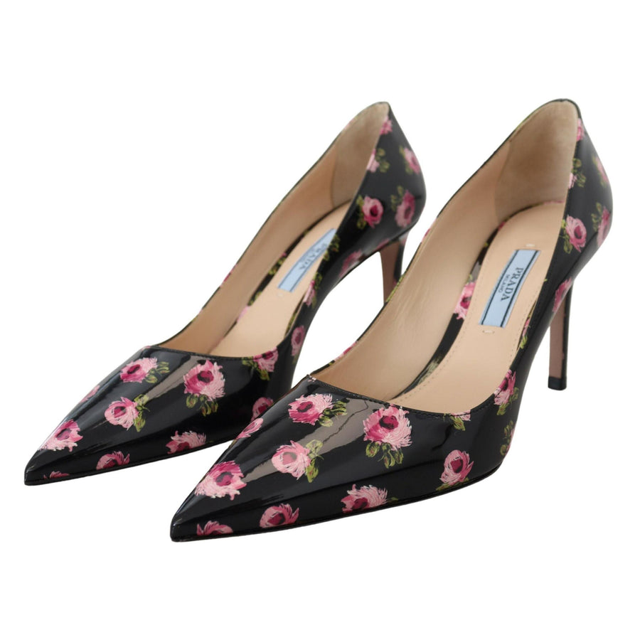 Prada Elegant Floral Print Leather Pumps