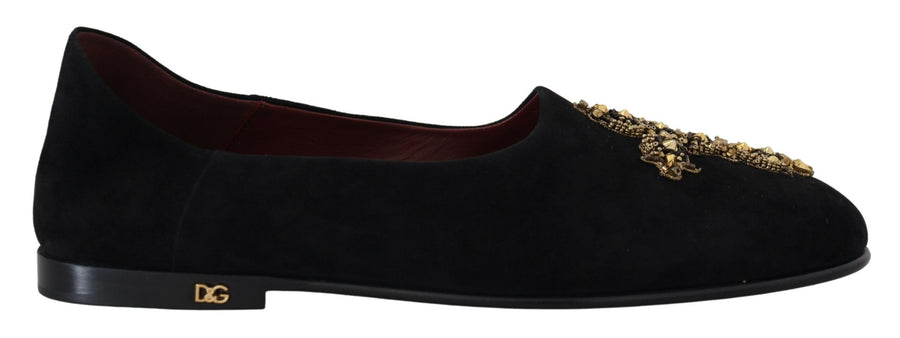 Dolce & Gabbana Black Gold Crystal Sequined Loafers