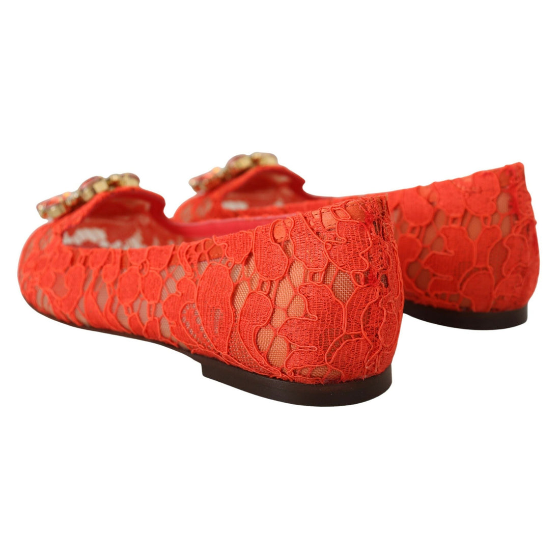 Dolce & Gabbana Elegant Lace Vally Flats in Coral Red