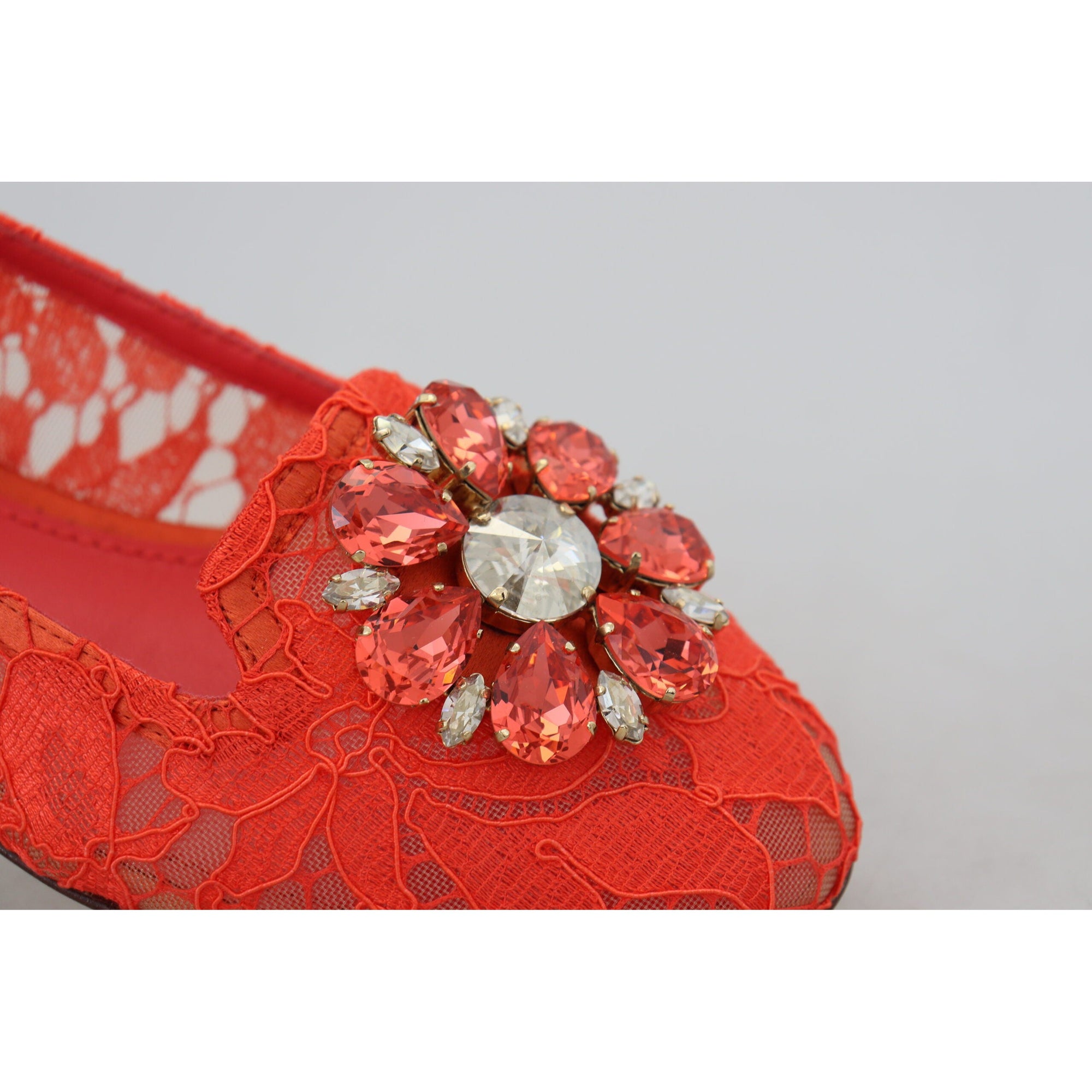 Dolce &amp; Gabbana Elegant Lace Vally Flats in Coral Red