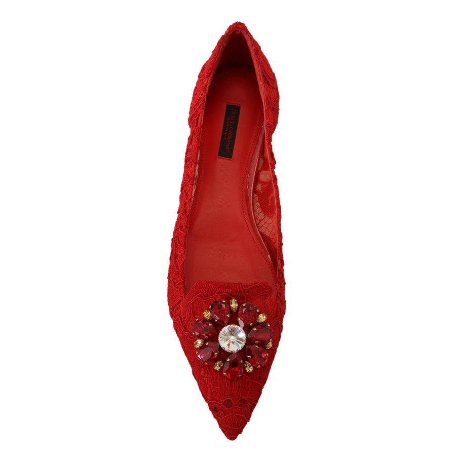 Dolce & Gabbana Red Crystal-Embellished Flats