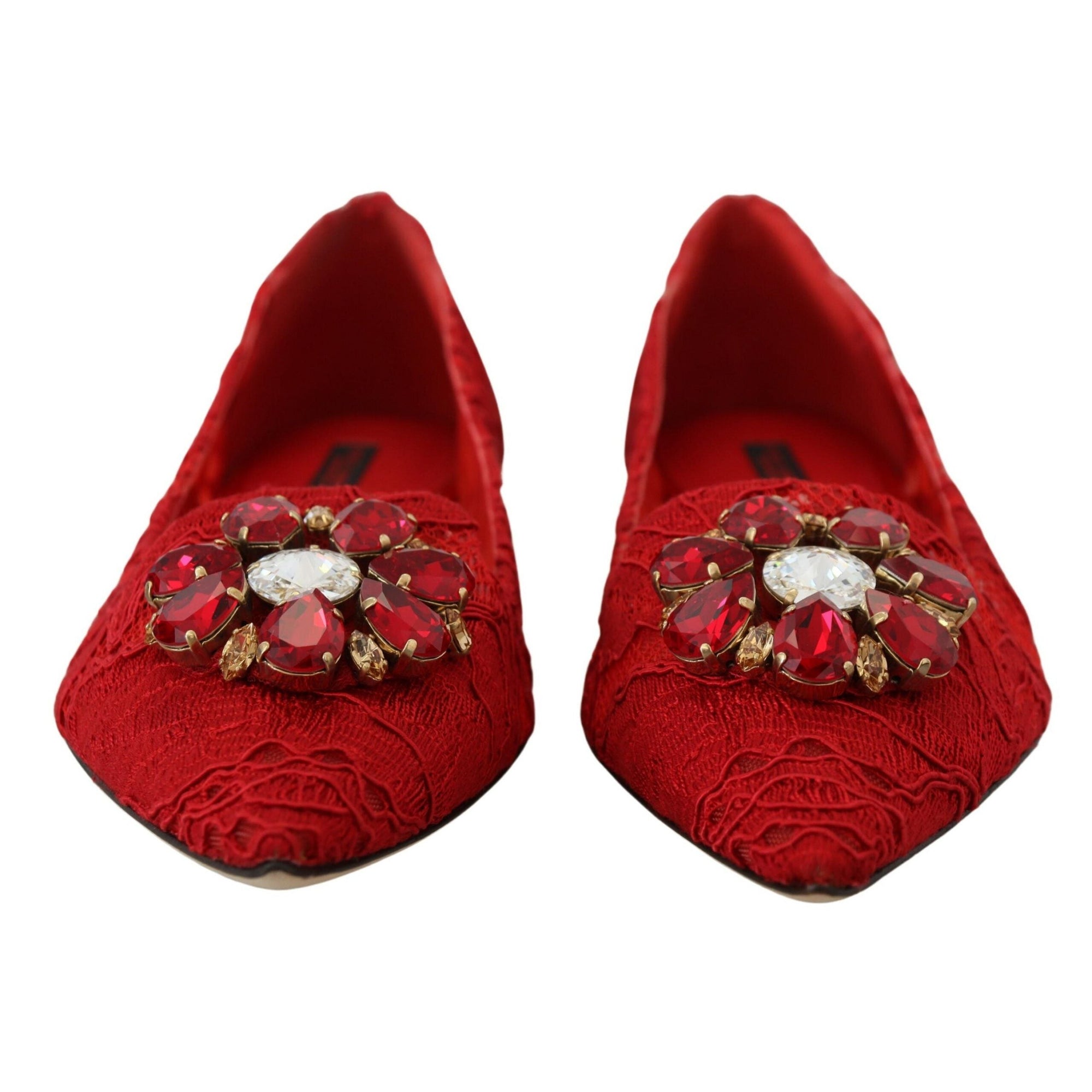 Dolce &amp; Gabbana Red Crystal-Embellished Flats