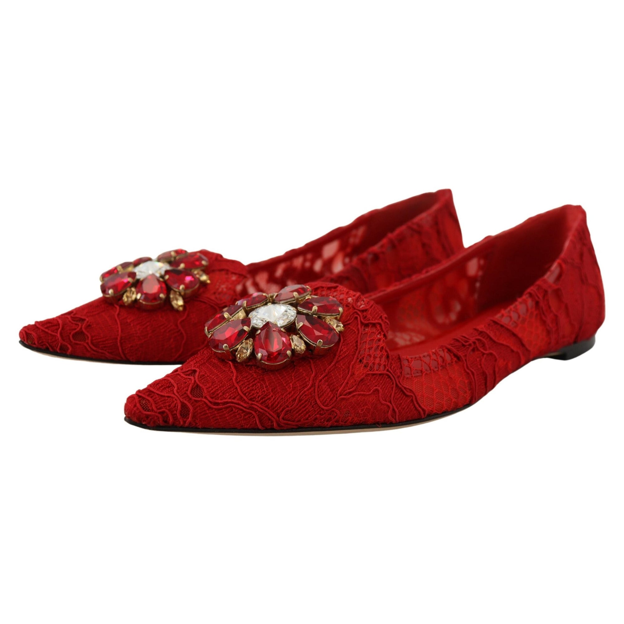 Dolce &amp; Gabbana Red Crystal-Embellished Flats