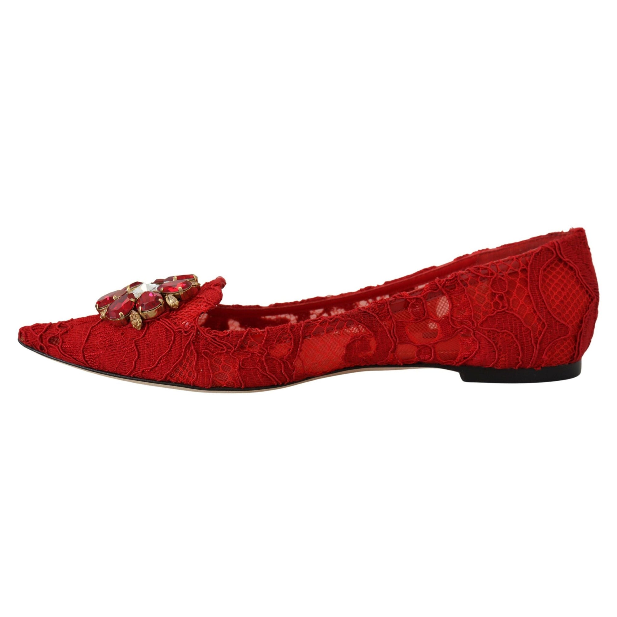 Dolce &amp; Gabbana Red Crystal-Embellished Flats