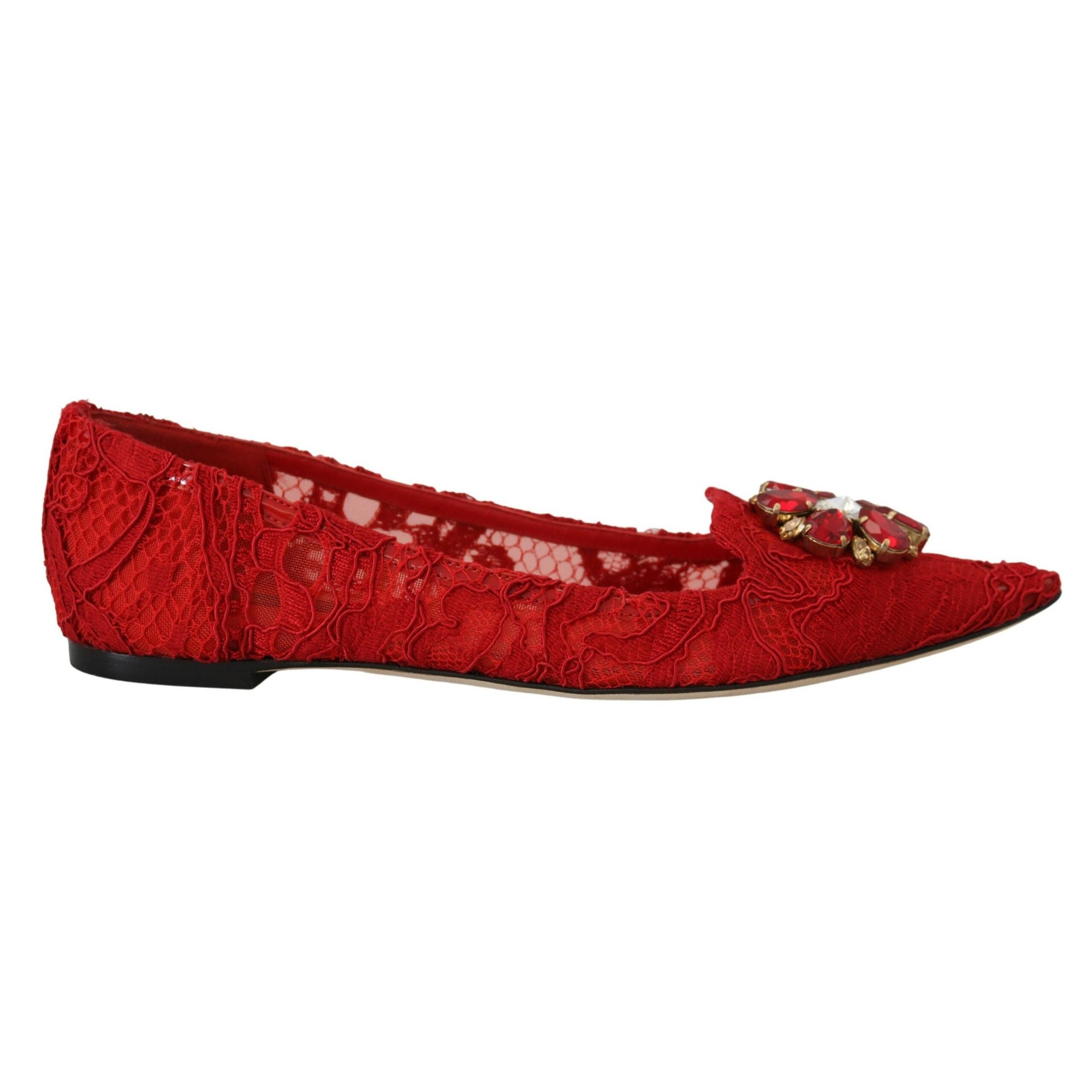 Dolce &amp; Gabbana Red Crystal-Embellished Flats