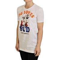 Dolce & Gabbana Elegant White Crew Neck Tee with Colorful Print