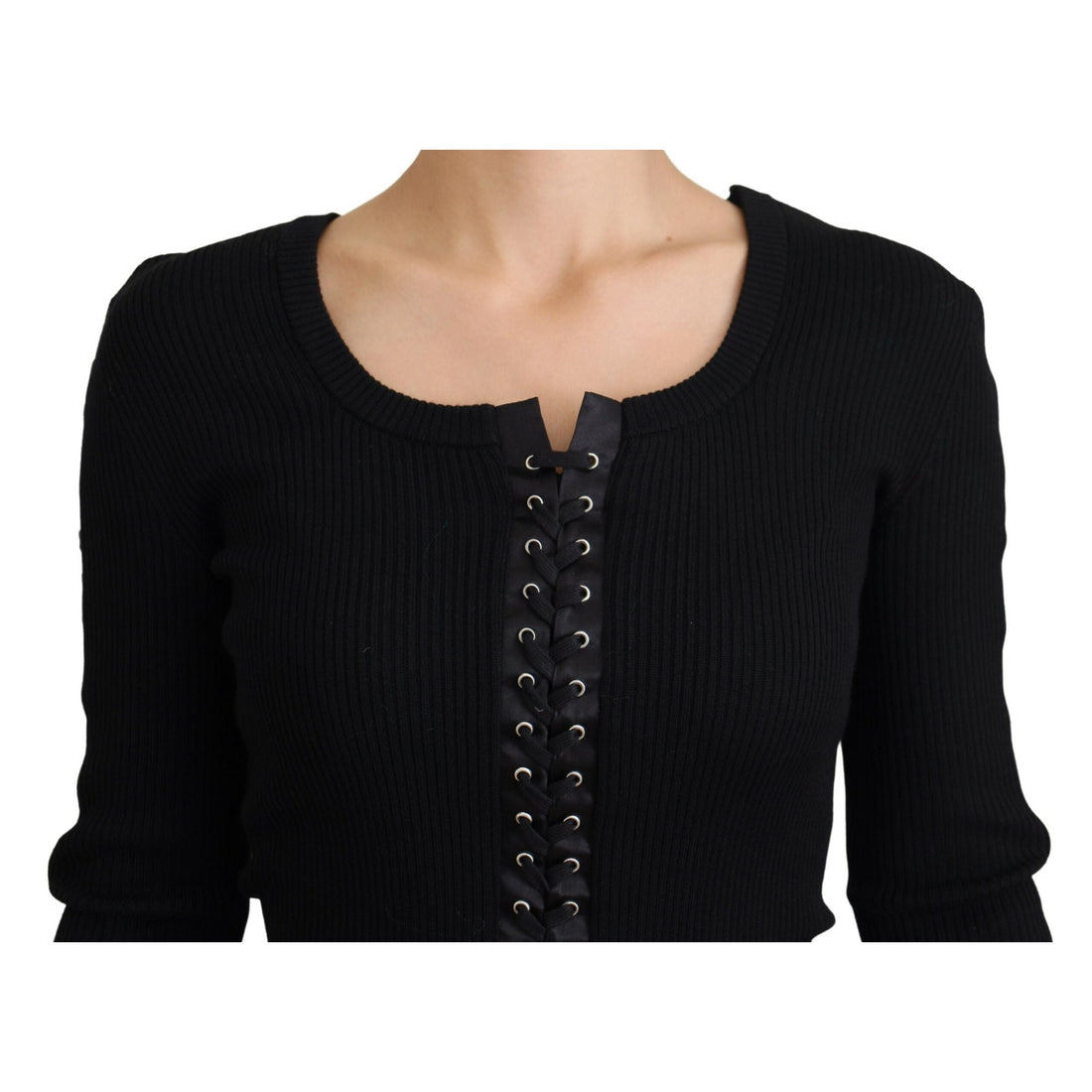 Dolce & Gabbana Elegant Black Tie-Up Slim Fit Sweater