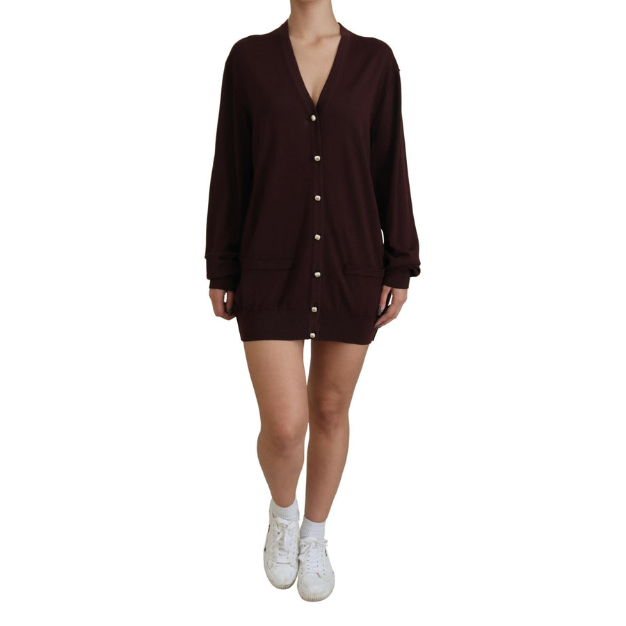 Dolce & Gabbana Chic Maroon V-Neck Wool Cardigan