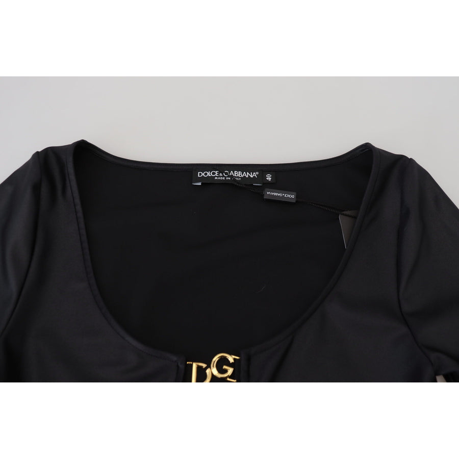 Dolce & Gabbana Elegant Black 3/4 Sleeve Top with Gold Detailing