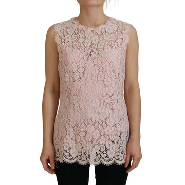 Dolce & Gabbana Elegant Sheer Lace Sleeveless Blouse in Pink