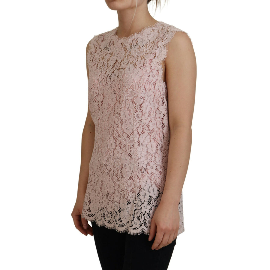 Dolce & Gabbana Elegant Sheer Lace Sleeveless Blouse in Pink