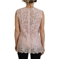 Dolce & Gabbana Elegant Sheer Lace Sleeveless Blouse in Pink