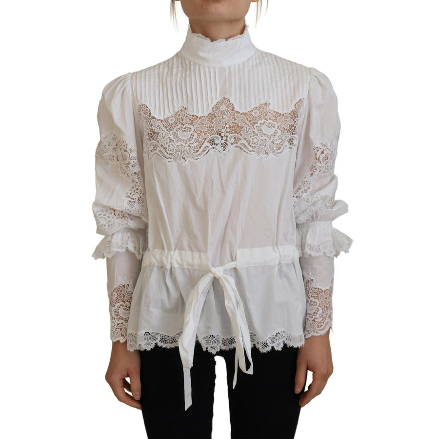 Dolce & Gabbana Elegant White Lace Trim Cotton Blouse