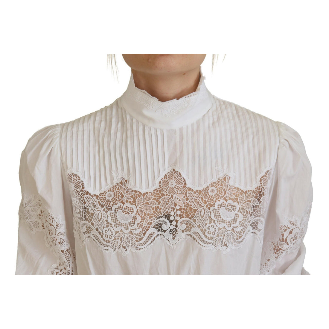 Dolce & Gabbana Elegant White Lace Trim Cotton Blouse