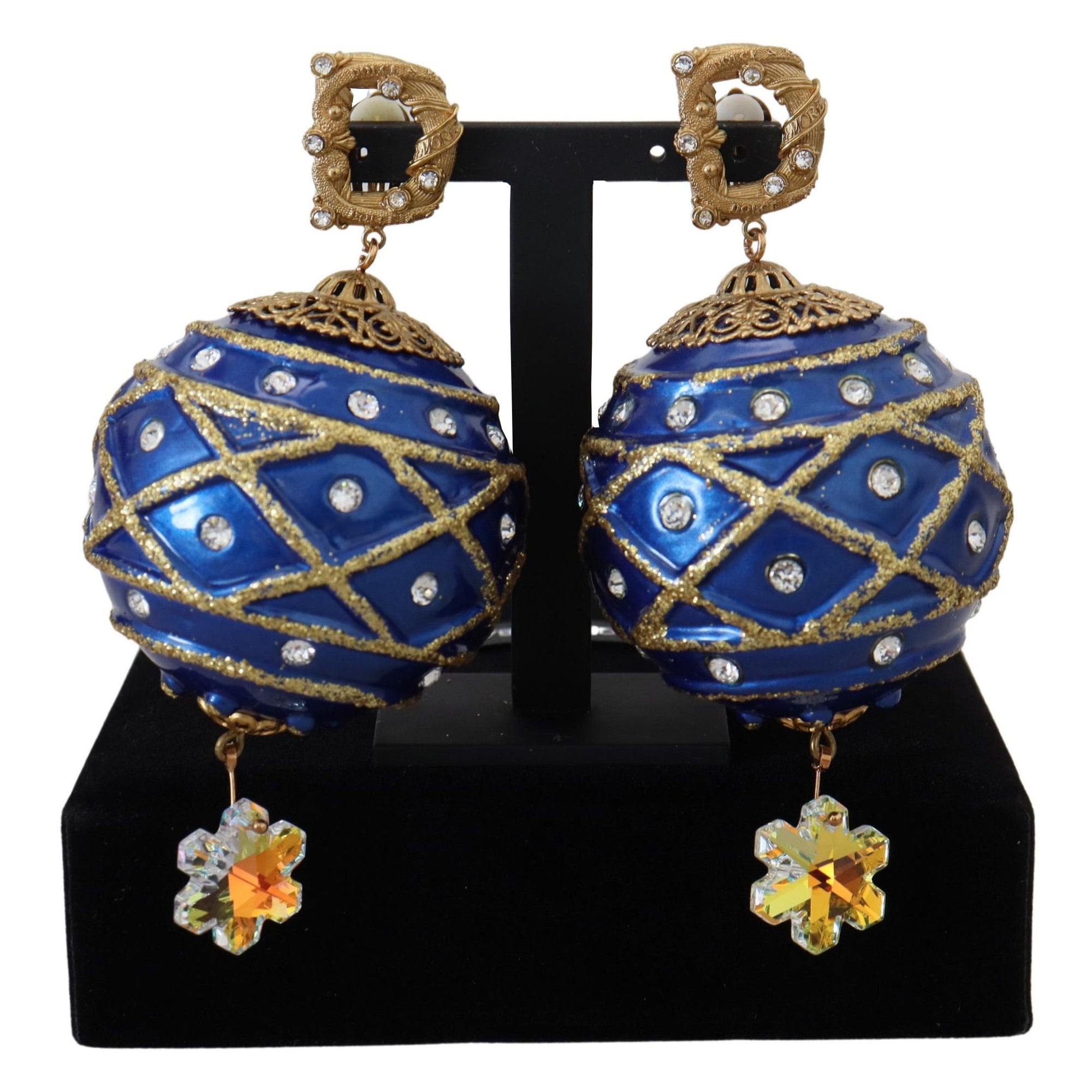 Dolce &amp; Gabbana Elegant Dangling Crystal Christmas Ball Earrings