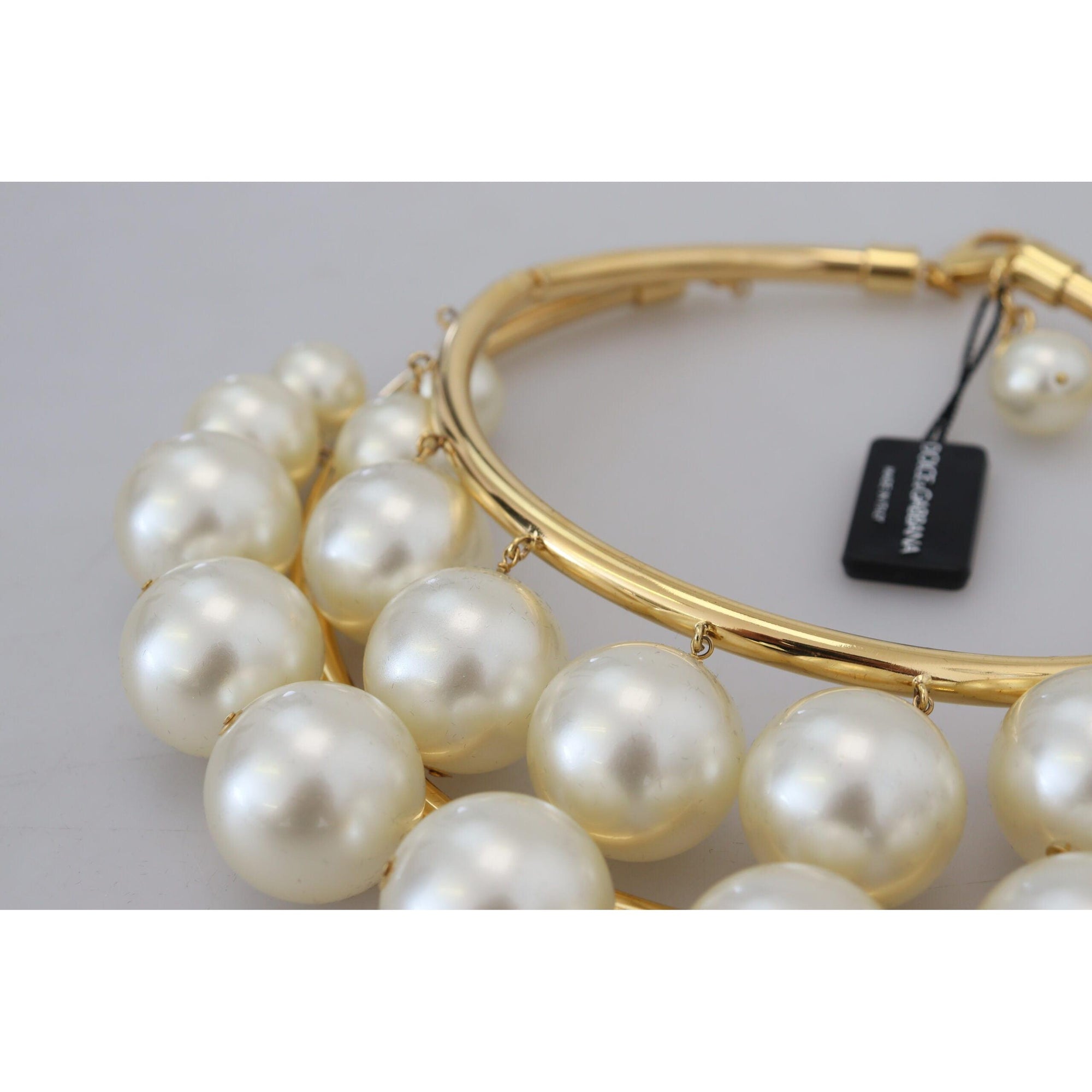 Dolce &amp; Gabbana Elegant Faux Pearl Embellished Gold Choker