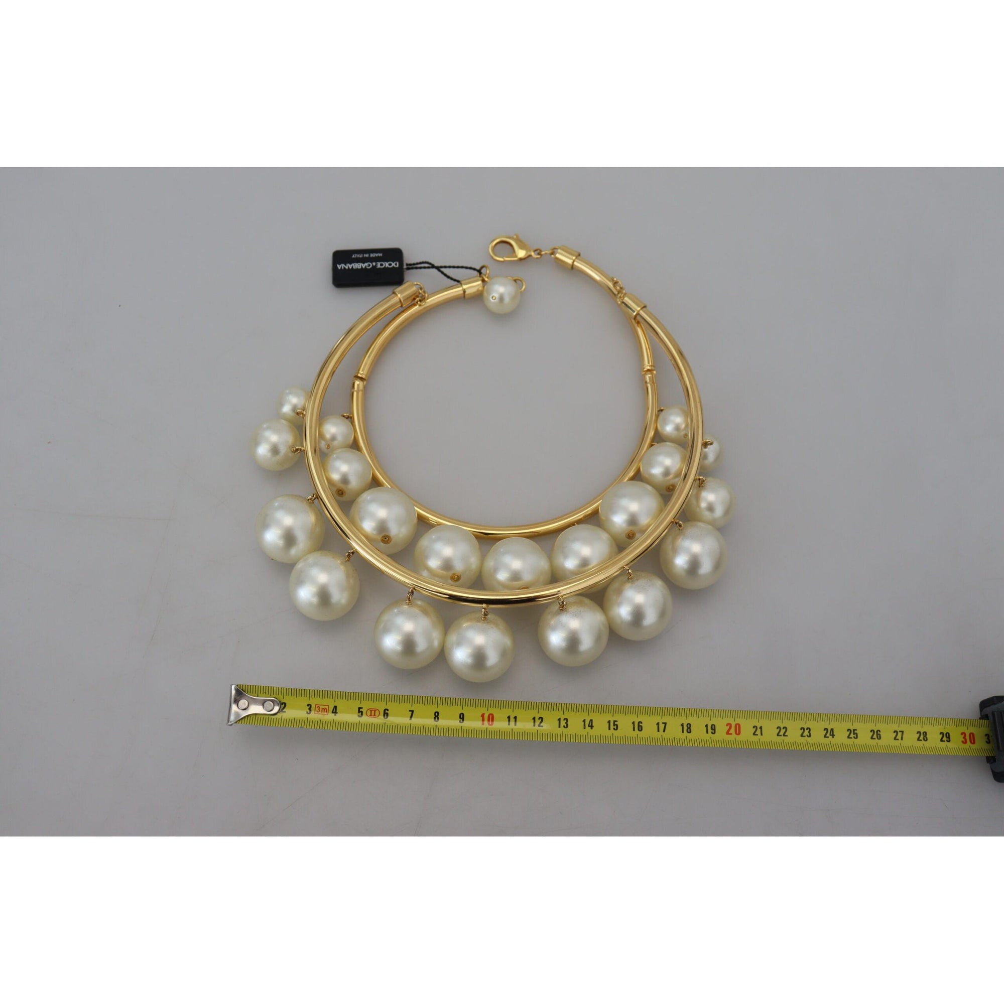 Dolce &amp; Gabbana Elegant Faux Pearl Embellished Gold Choker