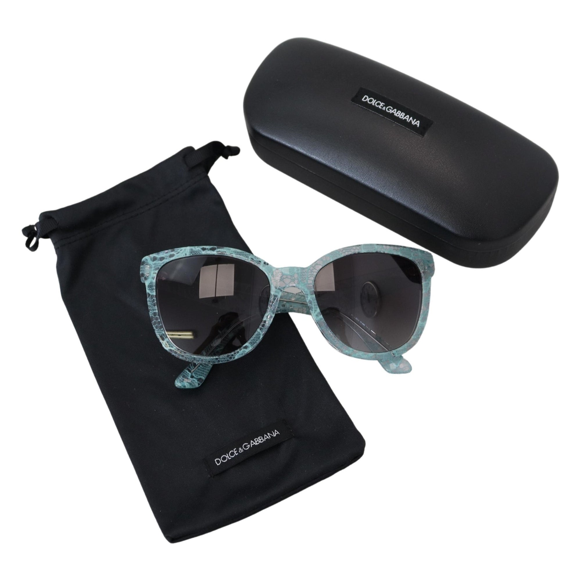 Dolce &amp; Gabbana Elegant Blue Lace Detail Sunglasses