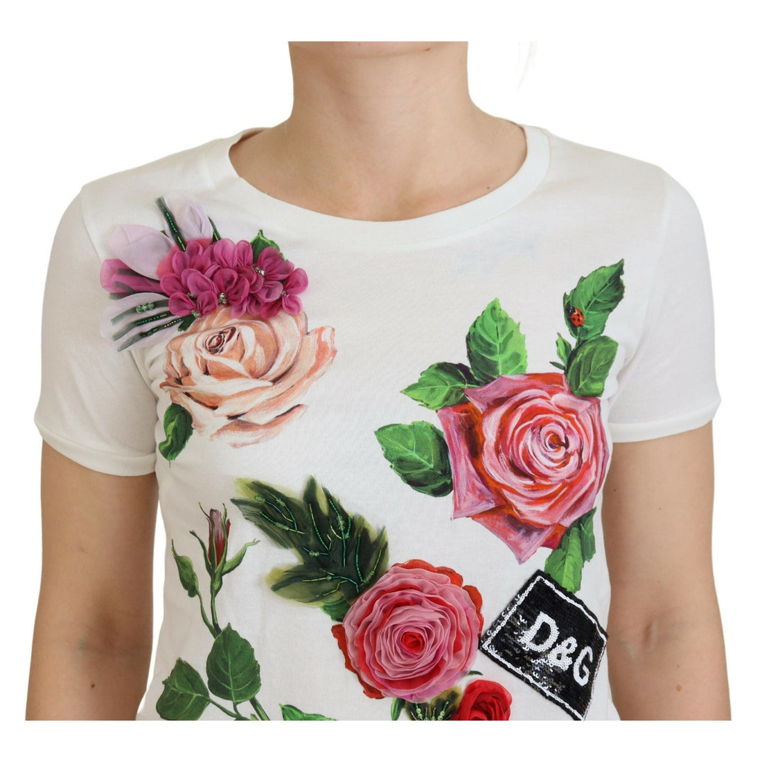 Dolce & Gabbana Elegant Multicolor Rose Print Cotton Tee