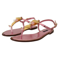 Dolce & Gabbana Chic Pink Leather Sandals with Exquisite Embellishment