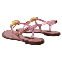 Dolce & Gabbana Chic Pink Leather Sandals with Exquisite Embellishment