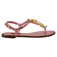 Dolce & Gabbana Chic Pink Leather Sandals with Exquisite Embellishment