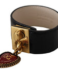 Dolce & Gabbana Elegant Black Leather Gold Detail Bracelet