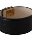 Dolce & Gabbana Elegant Black Leather Gold Detail Bracelet
