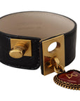 Dolce & Gabbana Elegant Black Leather Gold Detail Bracelet