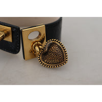 Dolce & Gabbana Elegant Black Leather Gold Detail Bracelet