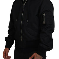 Dolce & Gabbana Sleek Black Hooded Bomber Jacket