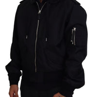 Dolce & Gabbana Sleek Black Hooded Bomber Jacket