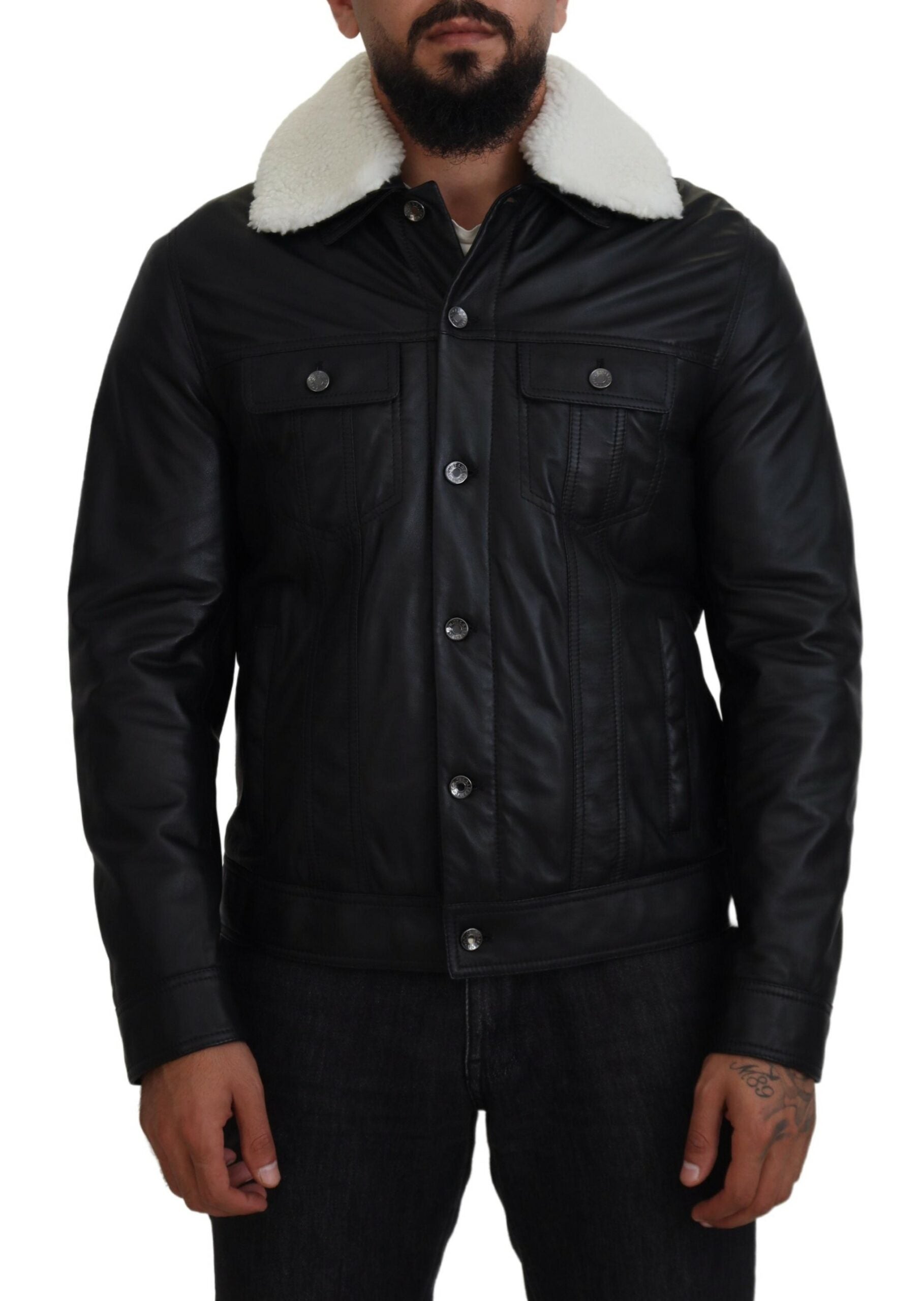 Dolce &amp; Gabbana Elegant Black Leather Bomber Jacket