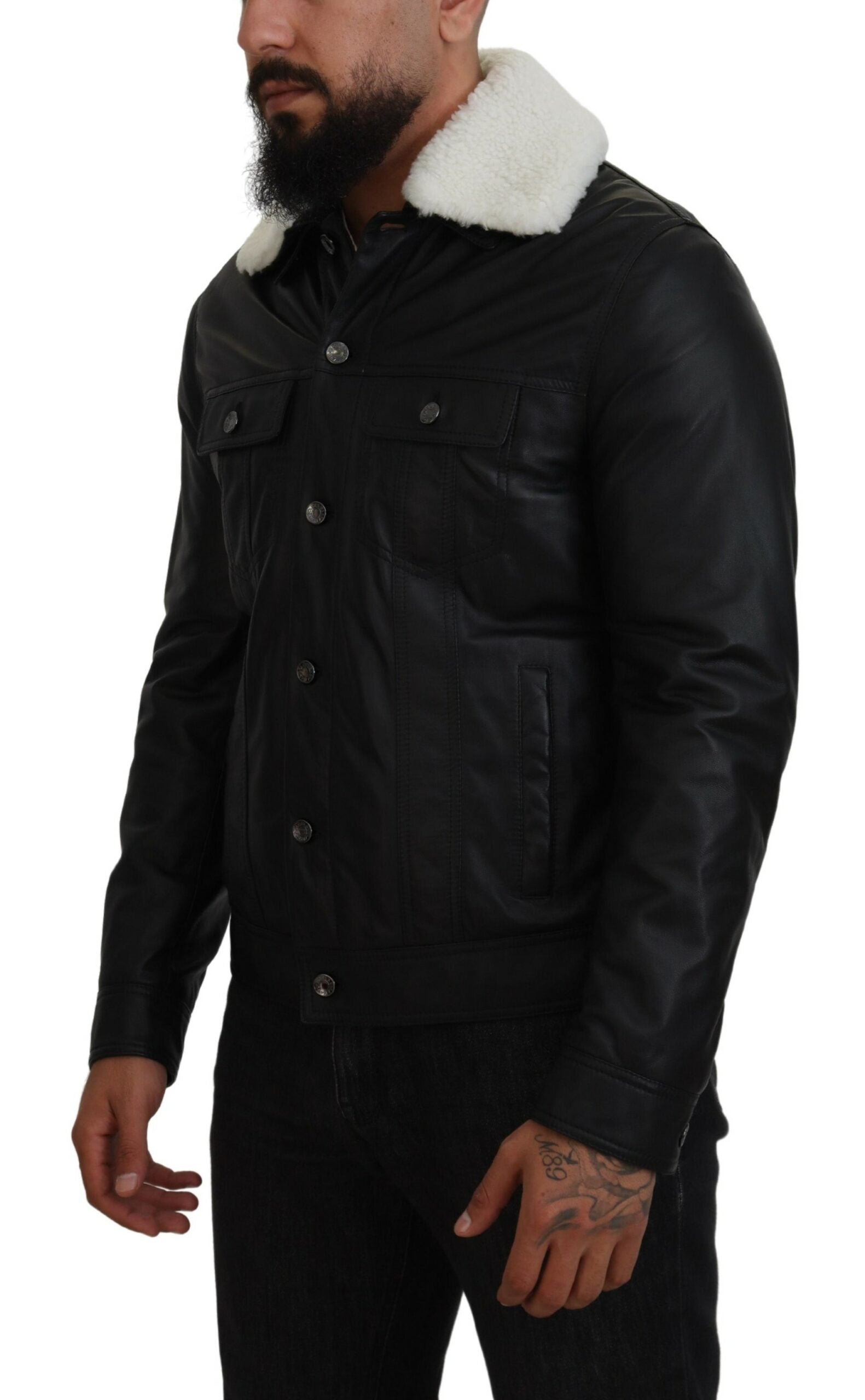 Dolce &amp; Gabbana Elegant Black Leather Bomber Jacket