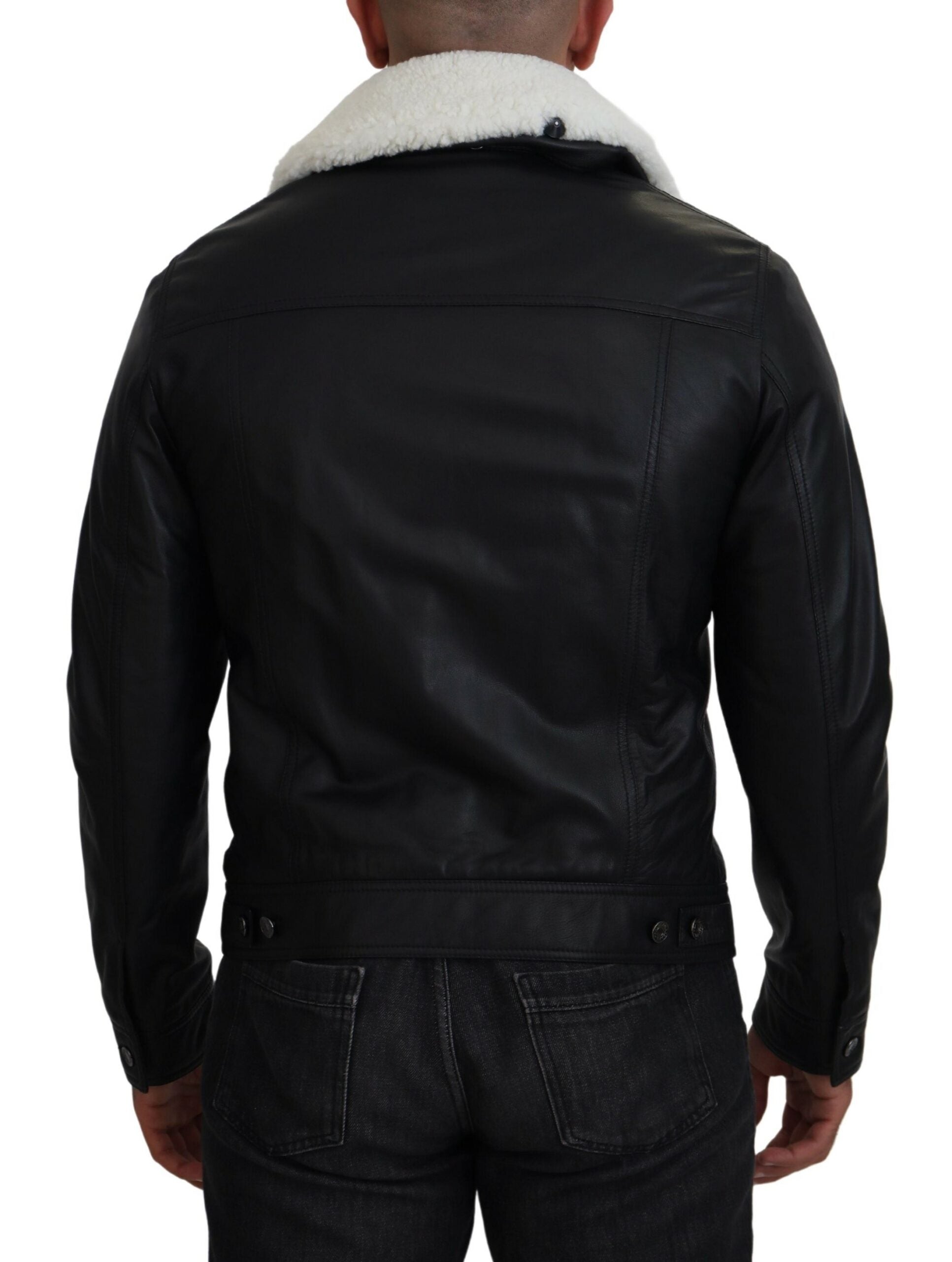 Dolce &amp; Gabbana Elegant Black Leather Bomber Jacket