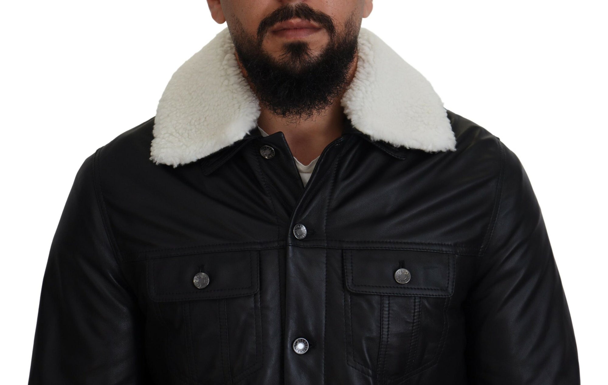 Dolce &amp; Gabbana Elegant Black Leather Bomber Jacket