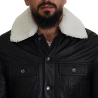 Dolce & Gabbana Elegant Black Leather Bomber Jacket