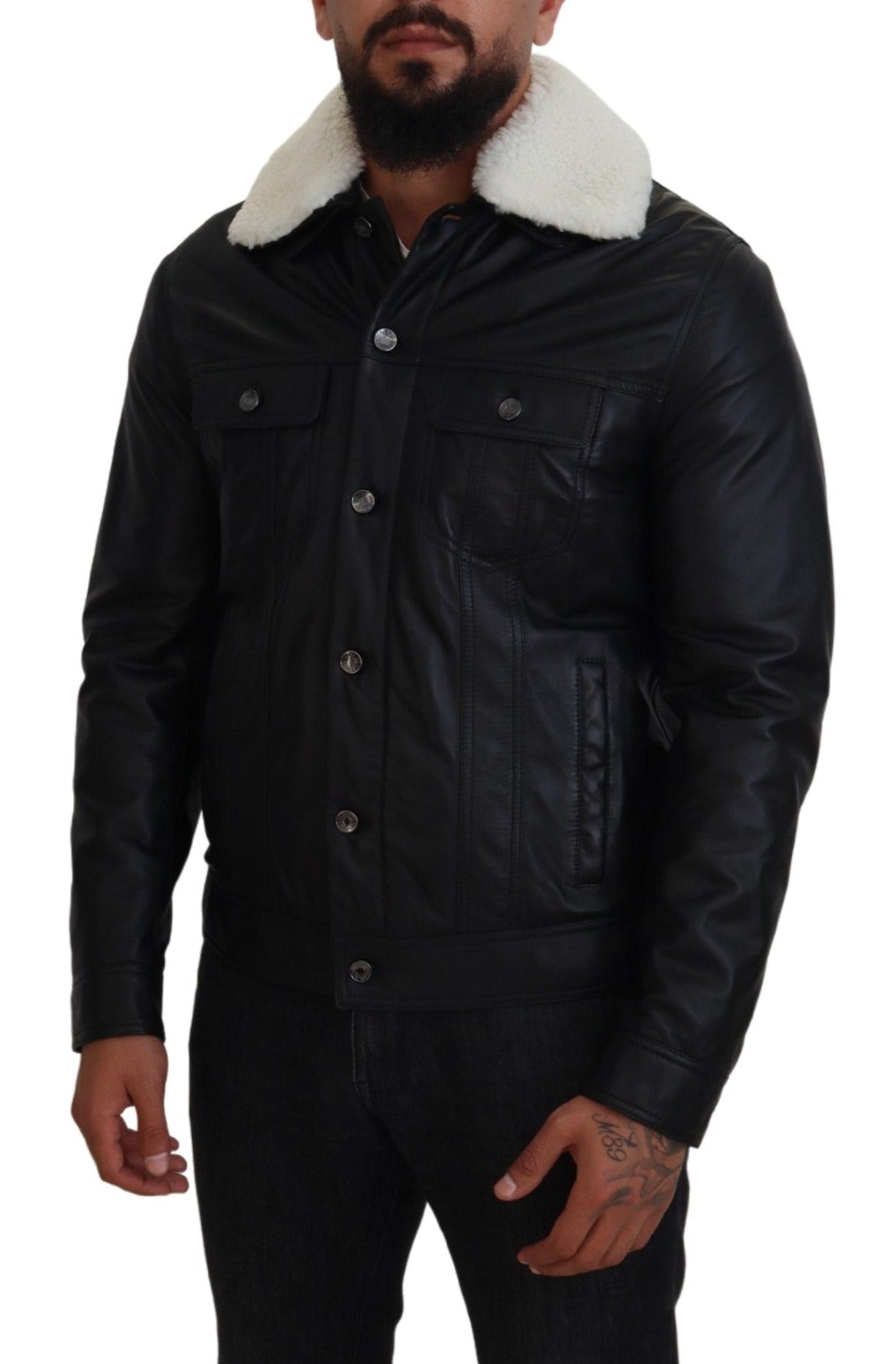 Dolce &amp; Gabbana Elegant Black Leather Bomber Jacket