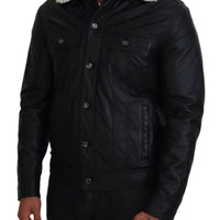 Dolce & Gabbana Elegant Black Leather Bomber Jacket