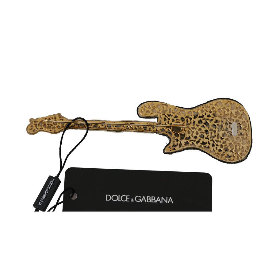 Dolce & Gabbana Gold Sequined Guitar Pin Brooch