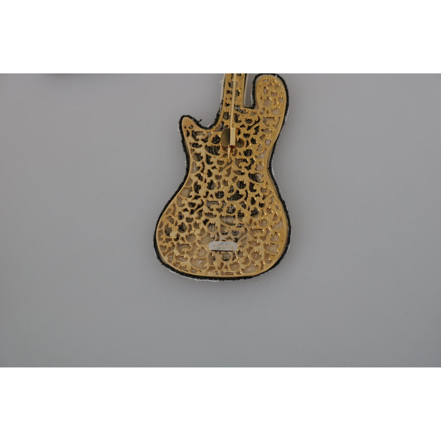 Dolce & Gabbana Gold Sequined Guitar Pin Brooch