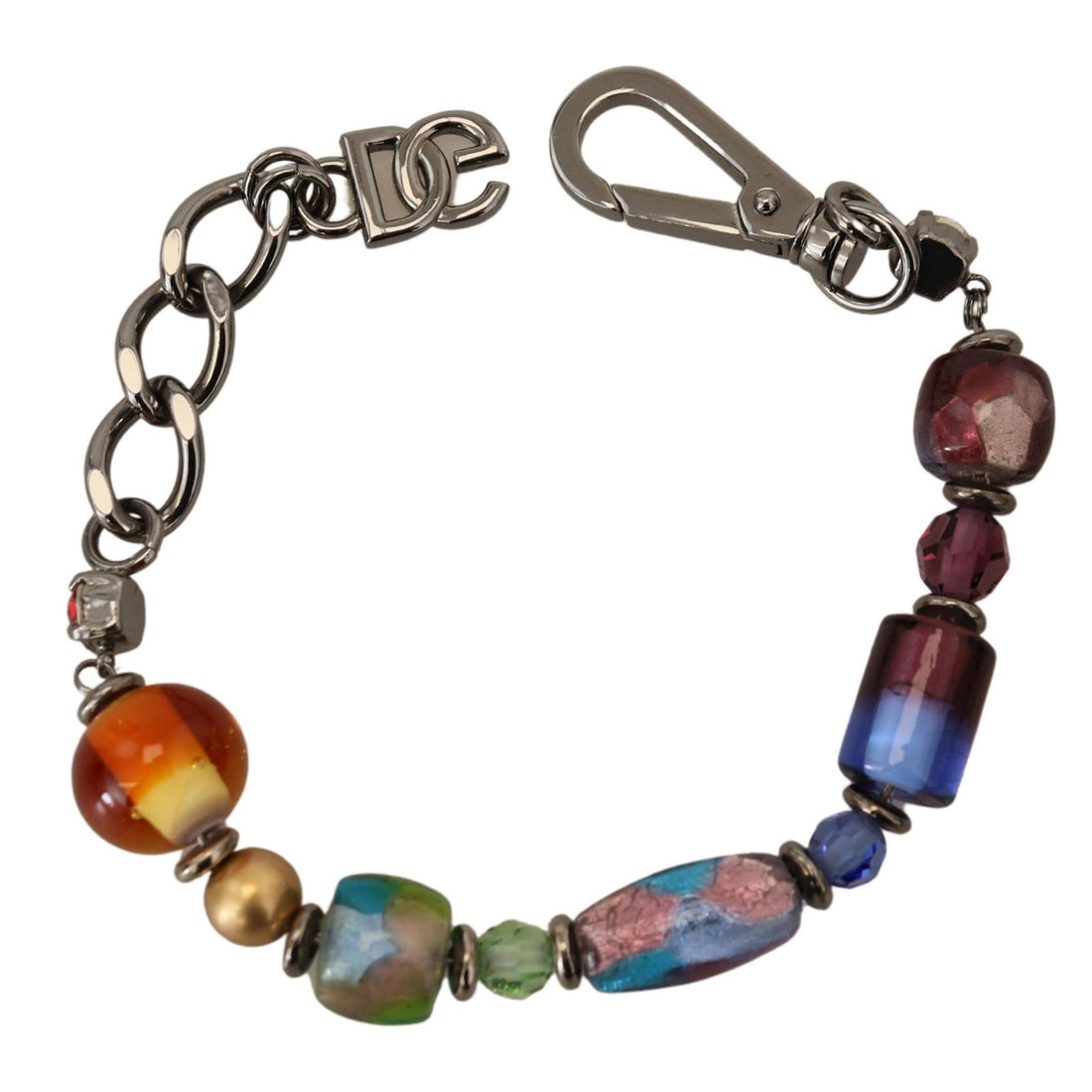 Dolce & Gabbana Multicolor Beaded Silver Chain Bracelet