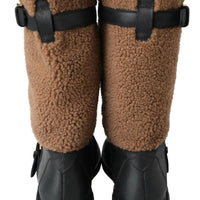 Dolce & Gabbana Black Shearling Leather Long Boots