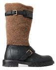 Dolce & Gabbana Black Shearling Leather Long Boots