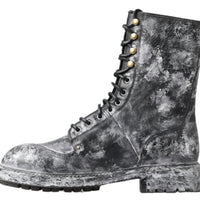 Dolce & Gabbana Chic Black Lace-Up Boots with Gray White Fade