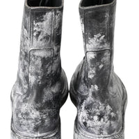 Dolce & Gabbana Chic Black Lace-Up Boots with Gray White Fade