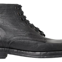 Dolce & Gabbana Equisite Black Lace-Up Leather Boots