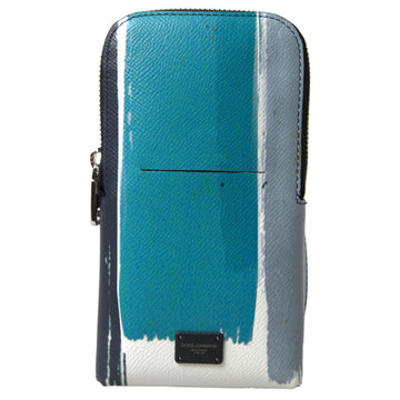 Dolce & Gabbana Elegant Leather Crossbody Phone Bag in Blue & White