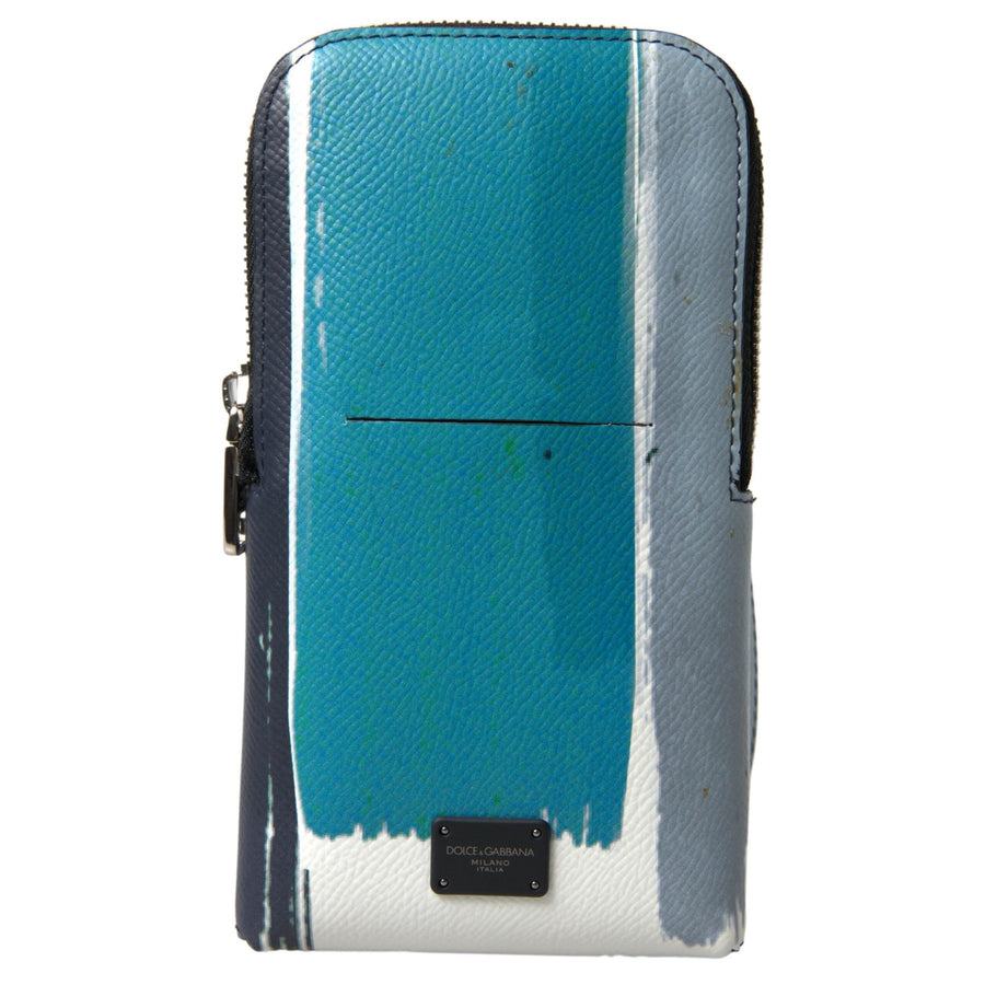 Dolce & Gabbana Elegant Leather Crossbody Phone Bag in Blue & White